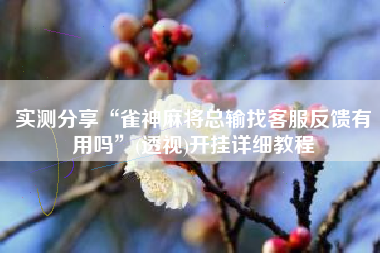 实测分享“雀神麻将总输找客服反馈有用吗”(透视)开挂详细教程