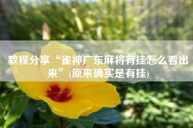 教程分享“雀神广东麻将有挂怎么看出来	”(原来确实是有挂)