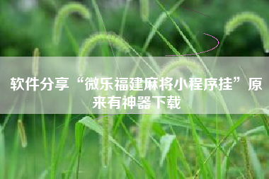 软件分享“微乐福建麻将小程序挂”原来有神器下载