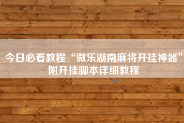 今日必看教程“微乐湖南麻将开挂神器”附开挂脚本详细教程