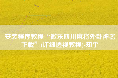 安装程序教程“微乐四川麻将外卦神器下载”(详细透视教程)-知乎