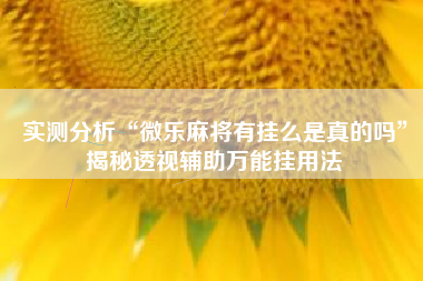 实测分析“微乐麻将有挂么是真的吗	”揭秘透视辅助万能挂用法