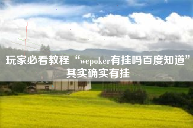 玩家必看教程“wepoker有挂吗百度知道”其实确实有挂