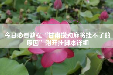 今日必看教程“甘肃攒劲麻将挂不了的原因”附开挂脚本详细