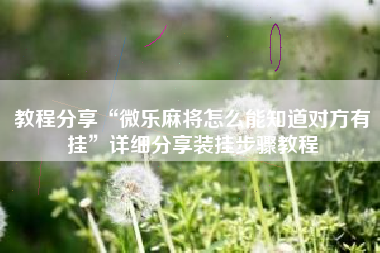 教程分享“微乐麻将怎么能知道对方有挂”详细分享装挂步骤教程