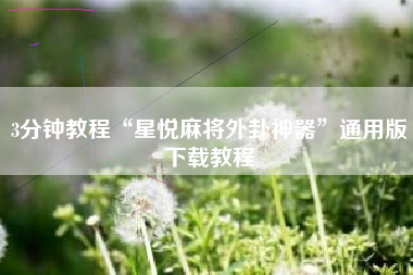 3分钟教程“星悦麻将外卦神器”通用版下载教程